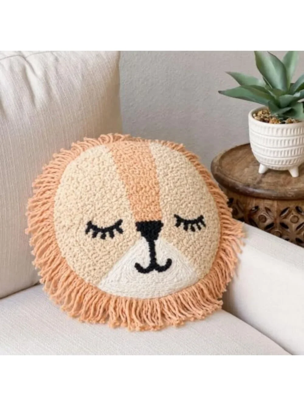 Decorative Round Lion Pillow for Nursery & Toddler Rooms - 12